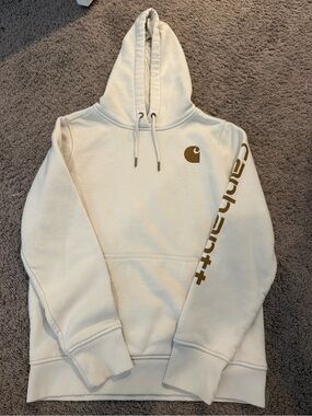 Carhartt Cream Hooded Sweatshirt with Gold Logo Sleeve